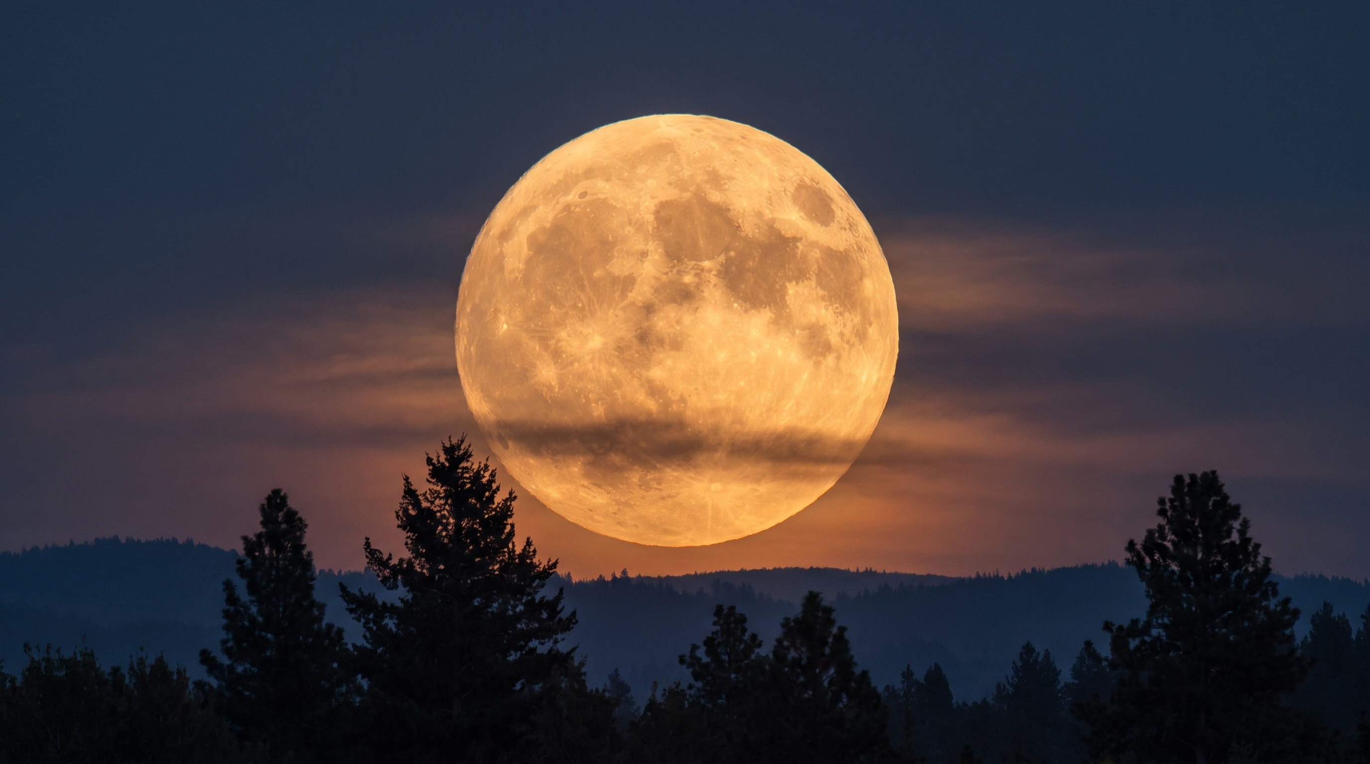 The Harvest Moon appearing large near the horizon due to the Moon illusion